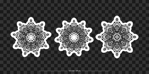 Set of Simple Design Mandalas. Simple flower ornament. Good for tattoos, prints, and postcards. Isolated. Vector illustration