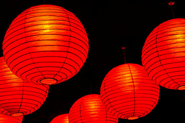 Traditional Japanese paper lanterns / Red Paper Lanterns in Black Background / For wedding and decorative purposes