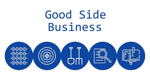 good side business background concept with good side business icons. Icons related mailbox, searching, shovel, abacus, target