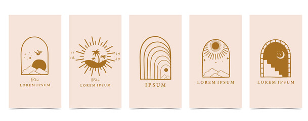 Cute background for social media.Set of instagram story with shape,sun,rainbow