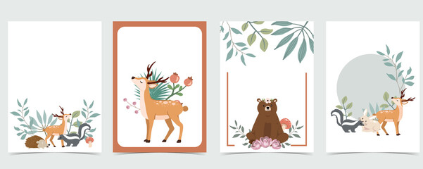 Fototapeta na wymiar Collection of woodland background set with leaf,flower,animal.Editable vector illustration for website, invitation,postcard and poster