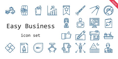 easy business icon set. line icon style. easy business related icons such as profits, smartphone, pilot, like, edit, truck, sandbox, banner, rocket ship, house, network