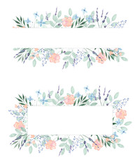 A set of two spring meadow floral frames for post cards, invitations, rehearsal dinner, wedding stationary etc.