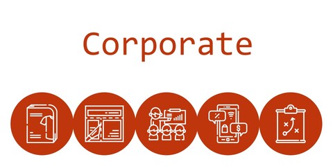 corporate background concept with corporate icons. Icons related layout, presentation, negotiation, strategy, catalogue