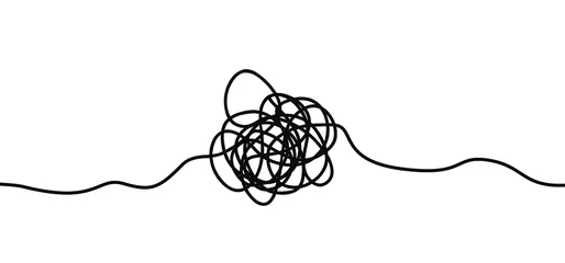 Fotobehang Cartoon, hand drawn scribble sketch circle object. Chaotic or chaos and order. Comic brain. Scrawls, wirwar draad. tangled texture. Random chaotic lines. Flat vector © MarkRademaker