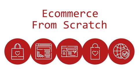 ecommerce from scratch background concept with ecommerce from scratch icons. Icons related shopping bag, website, internet