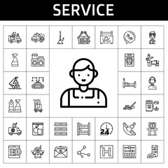 service icon set. line icon style. service related icons such as washing machine, bed, online shopping, customer service, setting the table, ship, salary, setting, robot