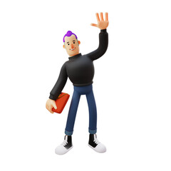 Smiling Cool Man 3D Cartoon Character Say Hi