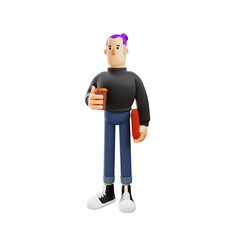 3D Cool Man Cartoon Design Drinking a Cup of Coffee