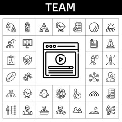 team icon set. line icon style. team related icons such as gorilla, pilot, american football, student, hierarchical structure, video, employee, user experience, bowling
