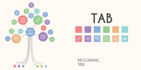 tab vector infographic tree. line icon style. tab related icons such as search, bar, search engine, searching, browser, price tag, bars