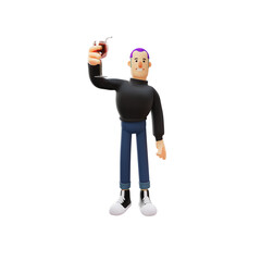 3D Cool Man Cartoon Illustration with cheer pose