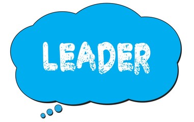 LEADER text written on a blue thought bubble.