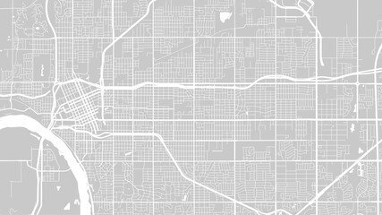 White and light grey Tulsa city area vector background map, streets and water cartography illustration.