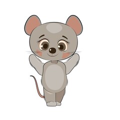 Little baby mouse. Isolated object on a white background. Cheerful kind animal child. Cartoons flat style. Funny. Vector