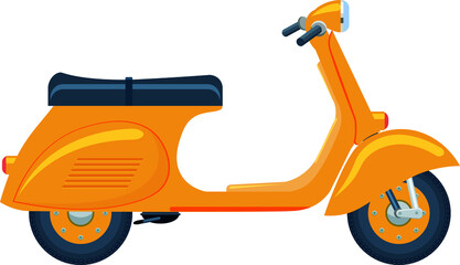 Vintage orange scooter. A two-wheeled vehicle in a flat style.Vector illustration isolated on white background.