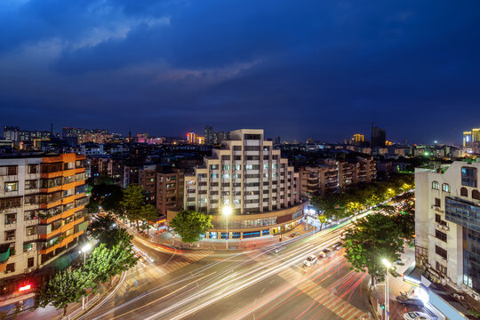 Small city night view, Shantou, Guangdong, China.
