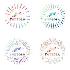 Tortola low poly sunburst set. Logo of island in geometric polygonal style. Vector illustration.
