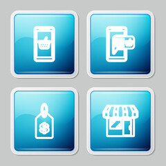 Set line Mobile and shopping basket, , Price tag with dollar and Market store icon. Vector