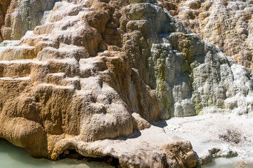 Thermal springs of Bagni San Filippo in Italy. Calcium deposits on a waterfall at Bagni San Filippo.