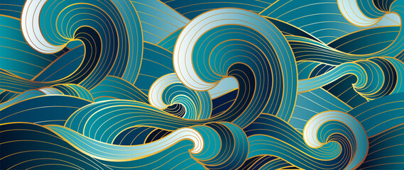 Fototapeta na wymiar Gold abstract wave line arts background vector. Luxury wall paper design for prints, wall arts and home decoration, cover and packaging design.