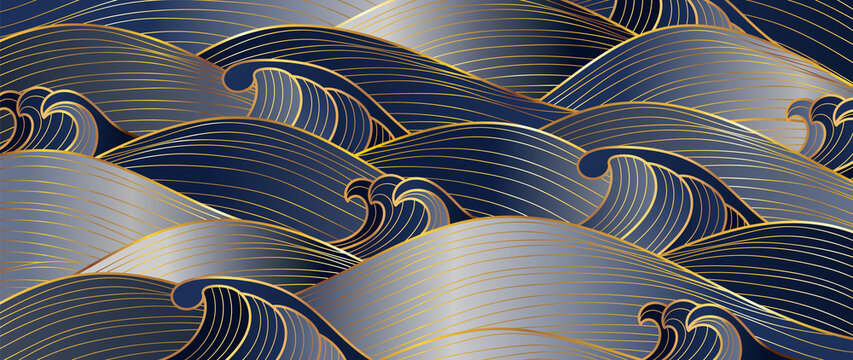 Gold abstract wave line arts background vector. Luxury wall paper design for prints, wall arts and home decoration, cover and packaging design.