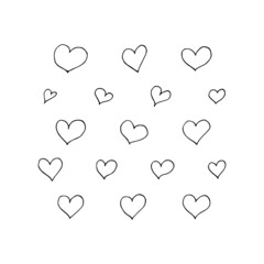 Set of hand-drawn hearts isolated on white background. Vector illustration for your graphic design