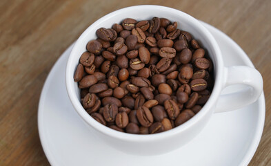 Coffee beans on a cup