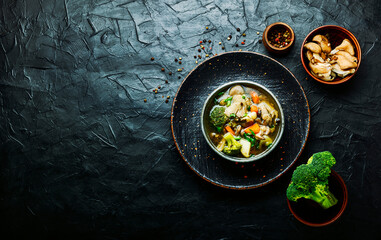 Soup with broccoli and mushrooms