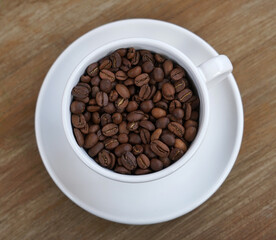 Coffee beans on a cup