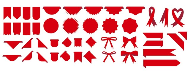 Set of red ribbon and labels icons. Sed icon illustration for advertising, web, event and promotion design. Vector illustration. Red icon collection.
