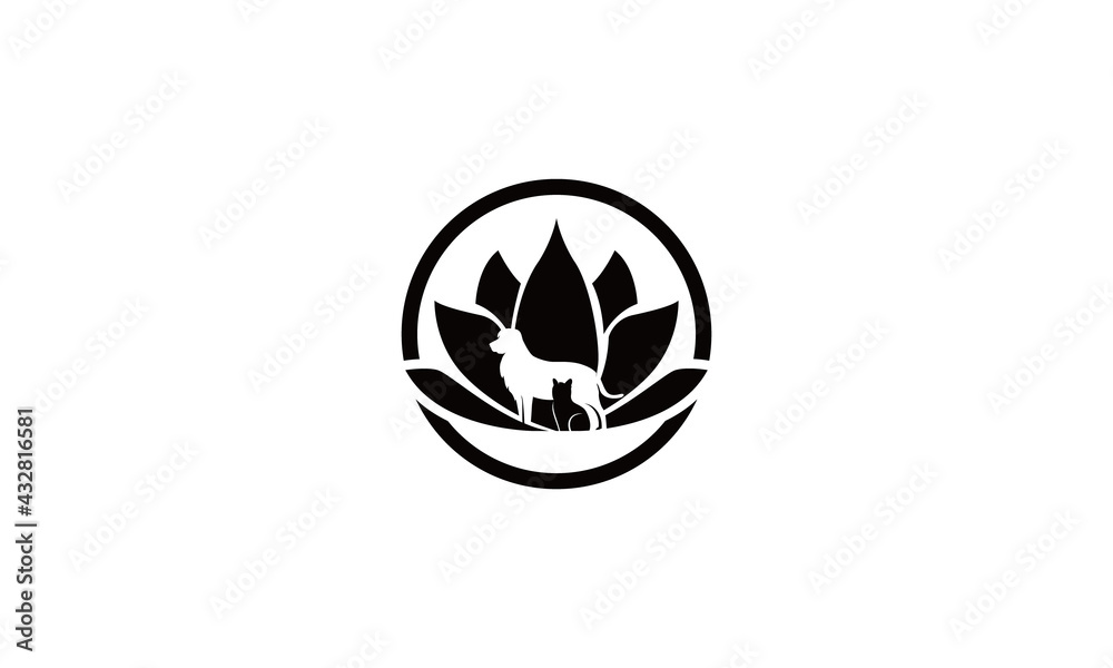 Poster Leaf Lotus With Pet logo vector icon illustration