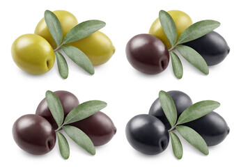 Delicious olives collection, isolated on white background