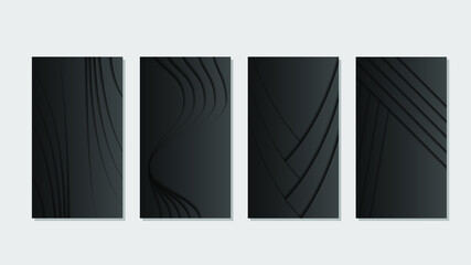 Set Collection Black Paper Cut Background Vector Shadows Template Design Abstract Shapes