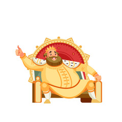 King character on the throne, showing her support and respect to someone. Body language. I like that. Good job. Cartoon happy king isolated on white background. Vector illustration.