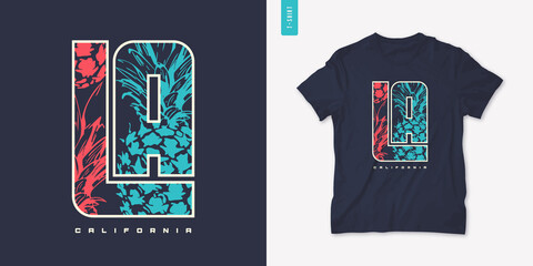 California summer graphic t-shirt design with pineapple, stylish print, vector illustration - obrazy, fototapety, plakaty