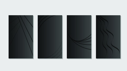 Set Collection Black Paper Cut Background Vector Shadows Template Design Abstract Shapes