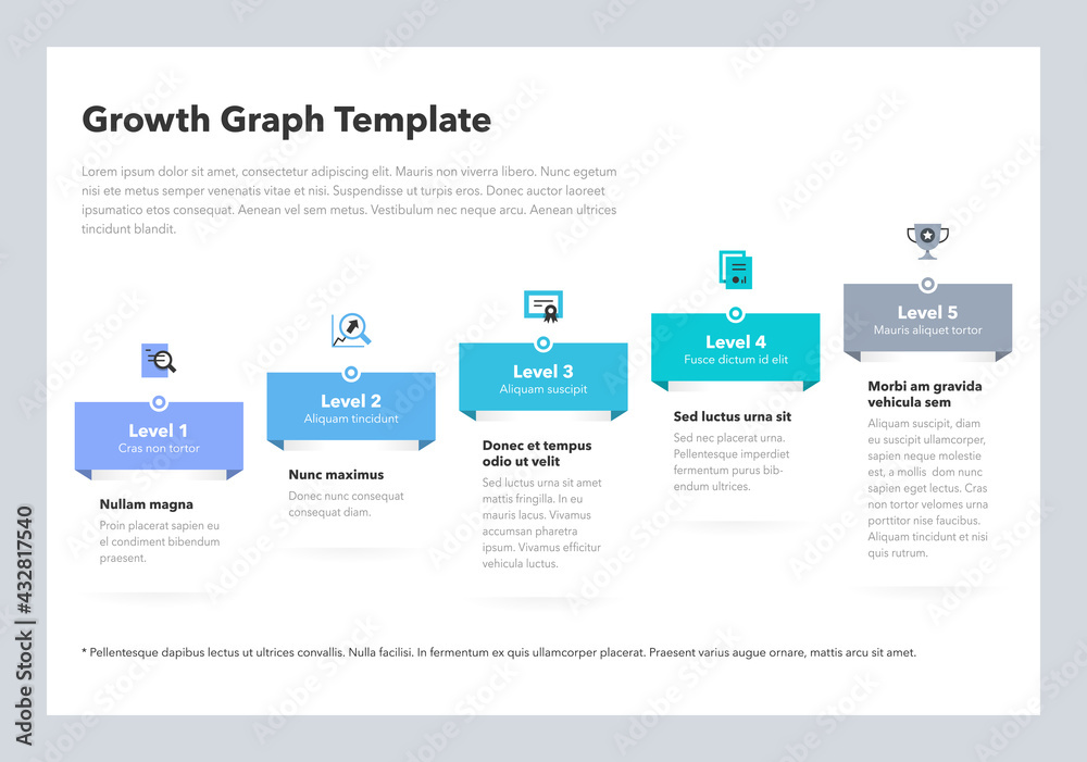 Poster Modern business growth graph template with five successive steps. Easy to use for your website or presentation.