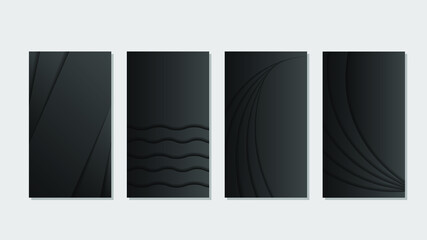 Set Collection Black Paper Cut Background Vector Shadows Template Design Abstract Shapes