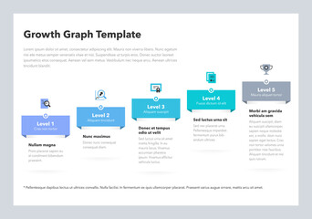 Modern business growth graph template with five successive steps. Easy to use for your website or presentation.