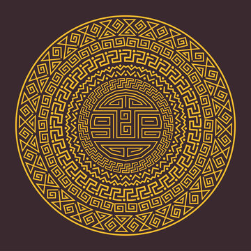 Ancient ornamental round ethnic pattern of the Mayans, Aztecs or other peoples