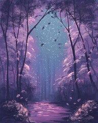 Fantasy violet forest in evening
