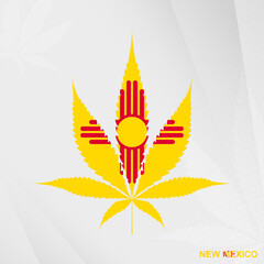 Flag of New Mexico in Marijuana leaf shape. The concept of legalization Cannabis in New Mexico.