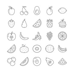 Simple set of fruits vector line icons