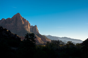 Beautiful perspective photo of the mountain in the Zion
