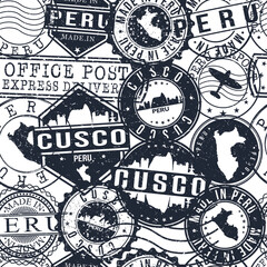 Cusco Peru Stamps Background. City Stamp Vector Art. Postal Passport Travel. Design Set Pattern.