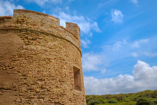 Detailed view of the ruin of Tor Caldara an ancient tower inside the natural reserve in town of Lavinio, Anzio, Rome, Italy