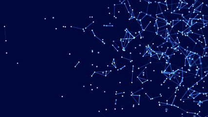 Fototapeta premium 3D cube of lines and dots. Wireframe polygonal element on dark background. Science and technology. 3d rendering