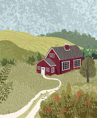 Nature landscape with a house in the Scandinavian style
