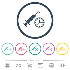 Vaccination appointment flat color icons in round outlines